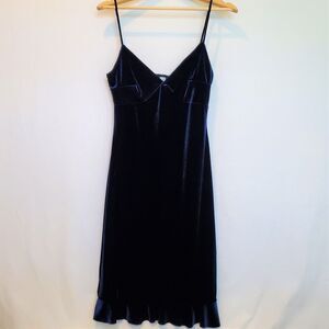 Patri Collection Women's VTG Dress Med Strappy Y2K Romantic Ruffle Blue Velvet
